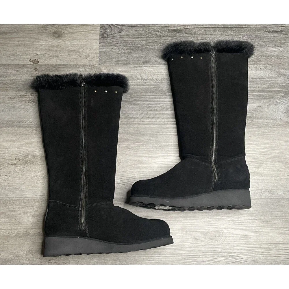 BearPaw Black Tall Faux Fur Winter Boots with Stud Accents Size US 10 Women’s